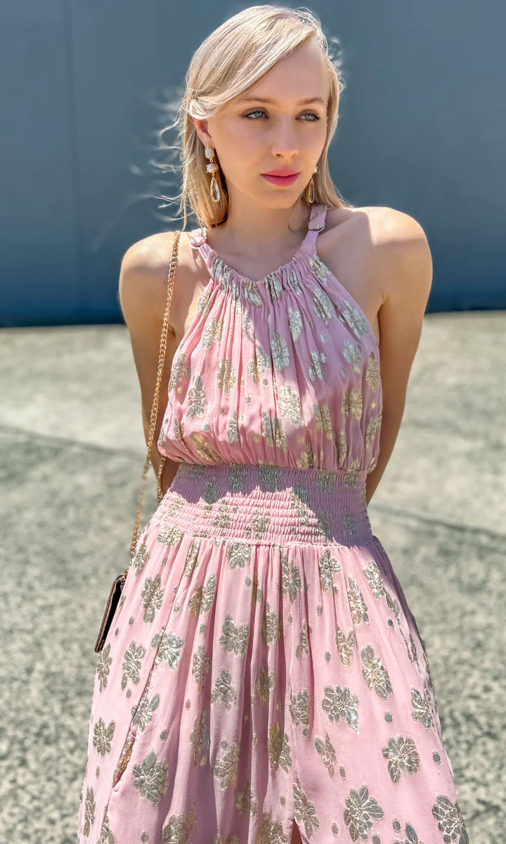 HOSS Best Life Dress - Pink/Gold Leaf - Image 4