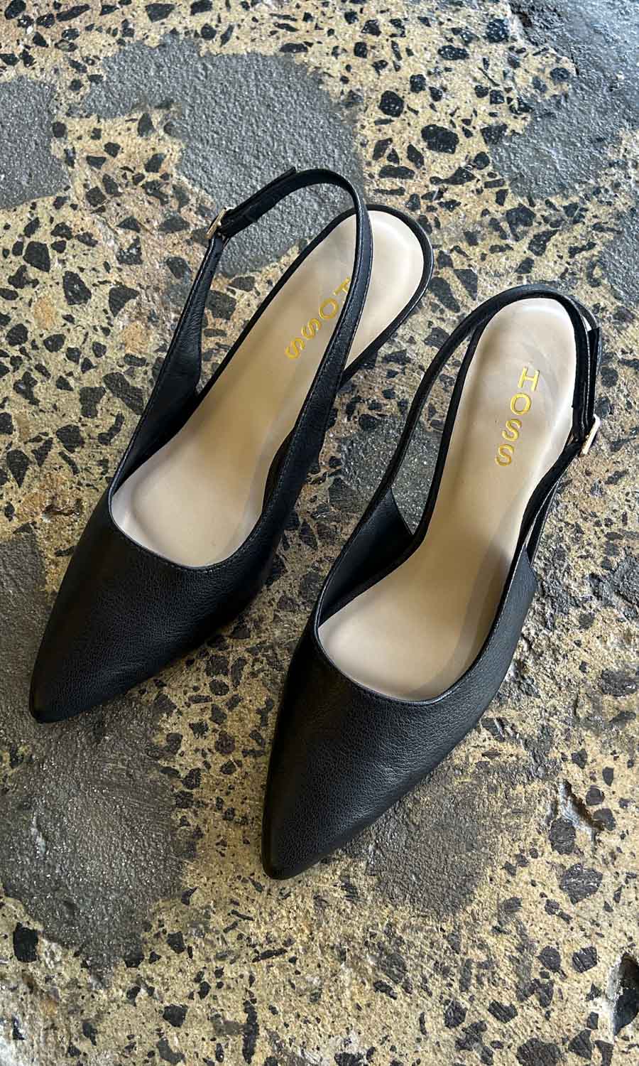 hoss Black Leather Slingback Kitten Heels - Image 3