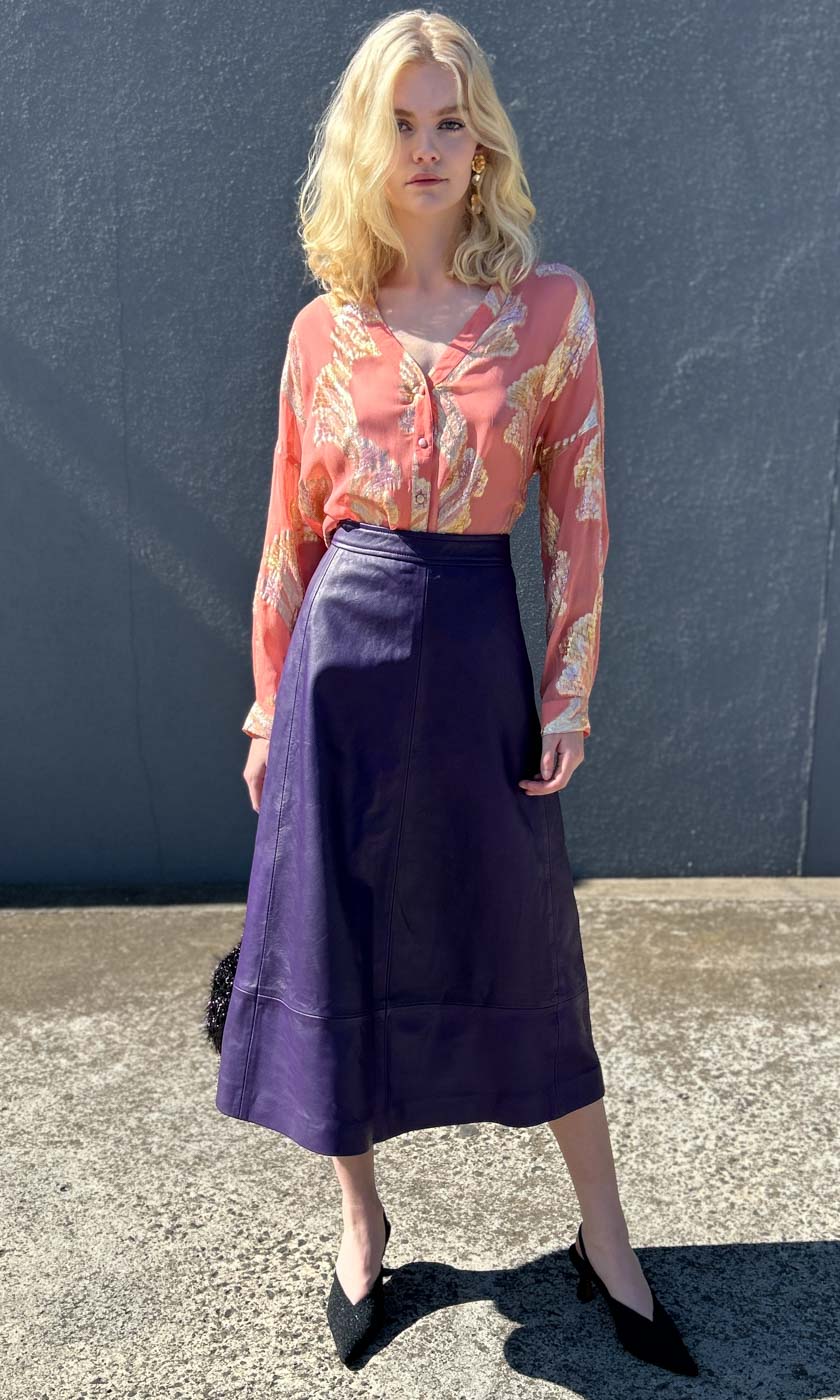 HOSS Cameron Leather Skirt - Lilac - Image 3