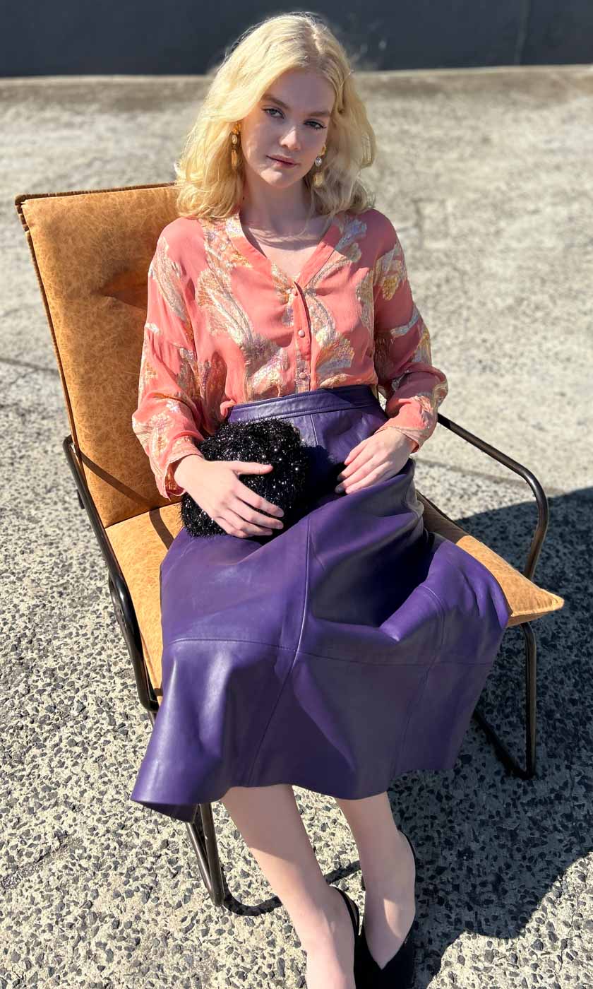 HOSS Cameron Leather Skirt - Lilac - Image 5