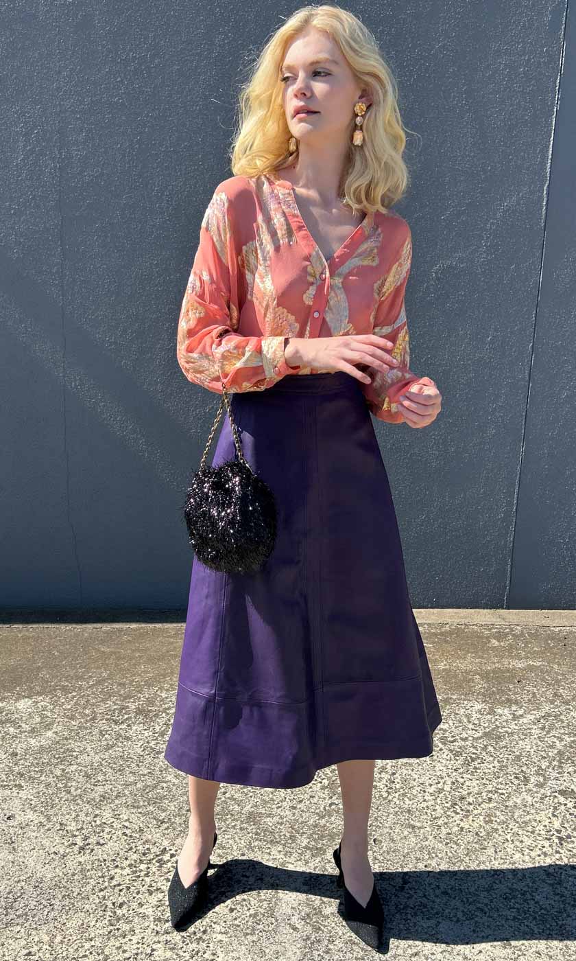 HOSS Cameron Leather Skirt - Lilac - Image 6