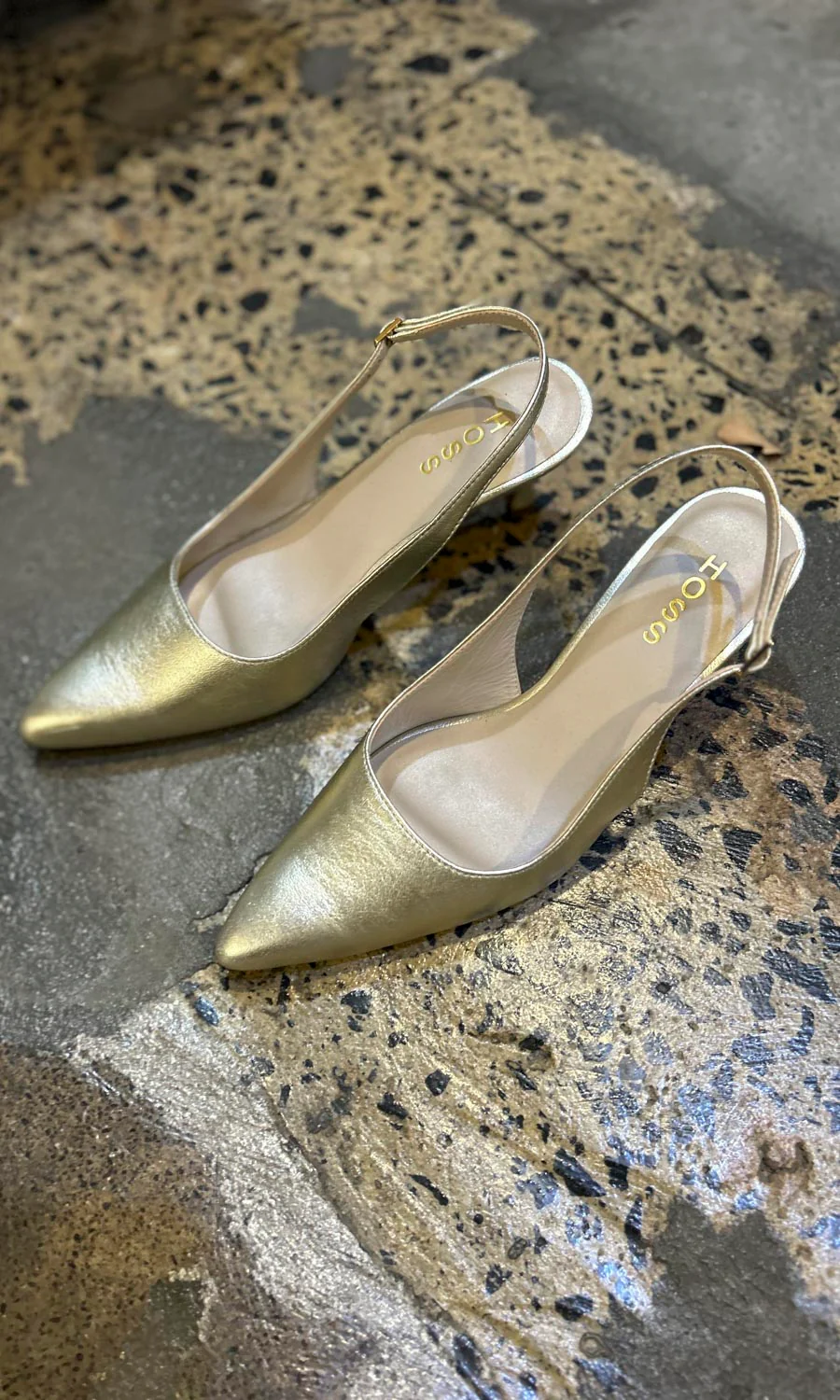 hoss Champagne Leather Slingback Kitten Heels - Image 4