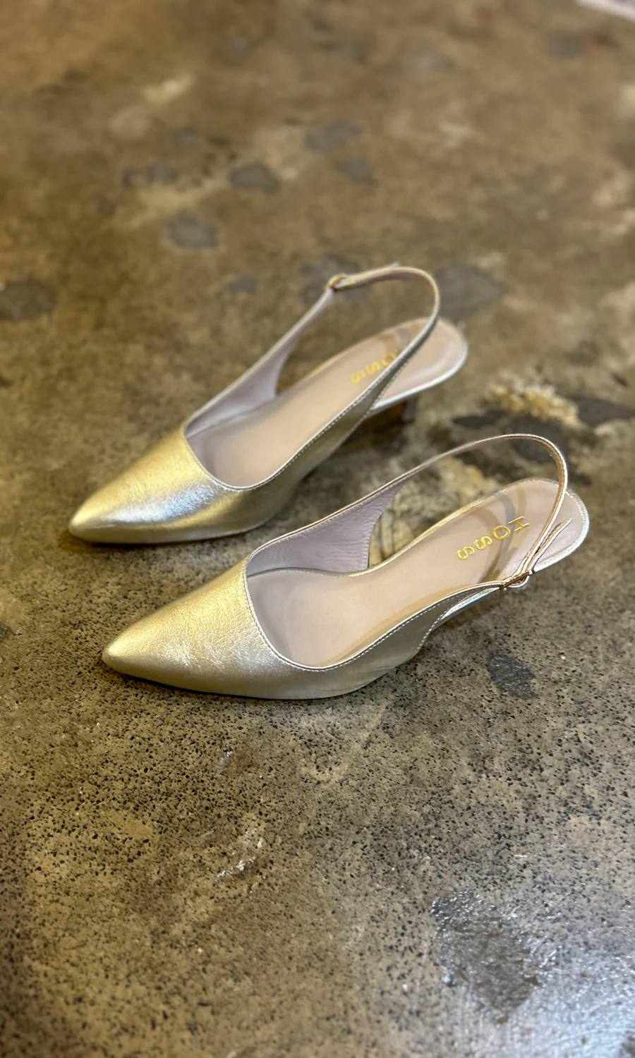 hoss Champagne Leather Slingback Kitten Heels - Image 6