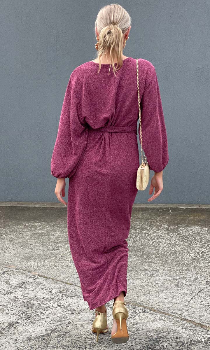 HOSS Glam Wrap Dress - Raspberry - Image 3
