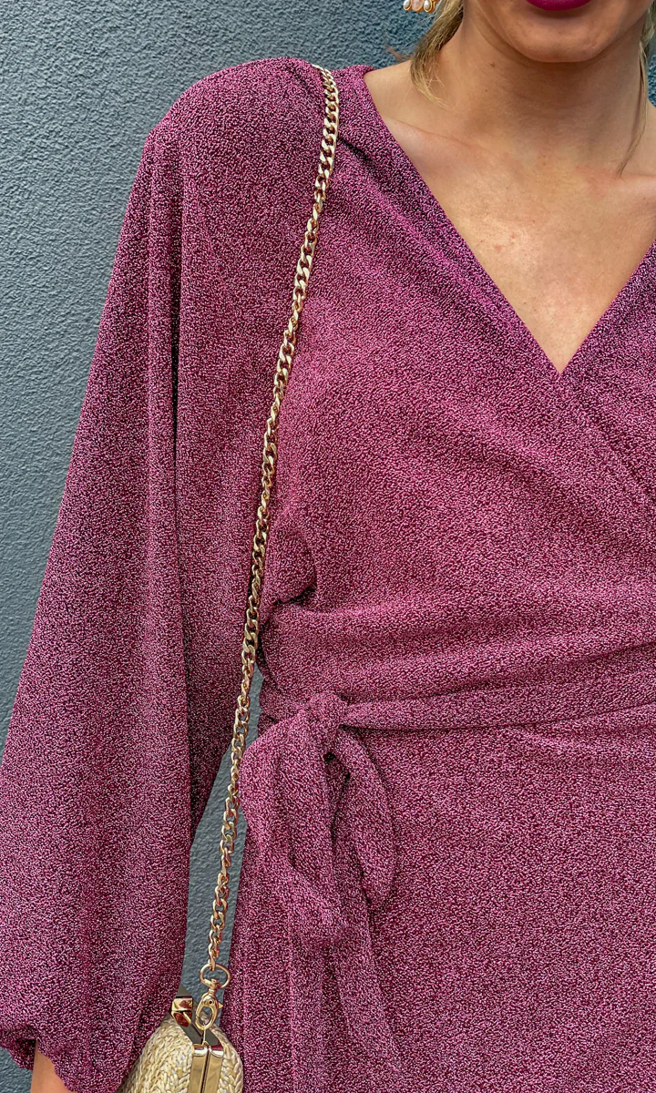 HOSS Glam Wrap Dress - Raspberry - Image 4