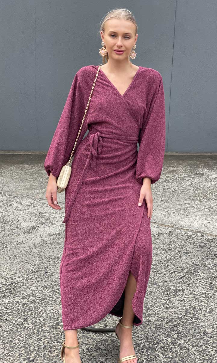 HOSS Glam Wrap Dress - Raspberry - Image 7