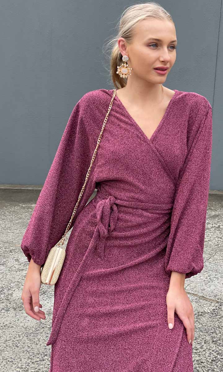HOSS Glam Wrap Dress - Raspberry - Image 8