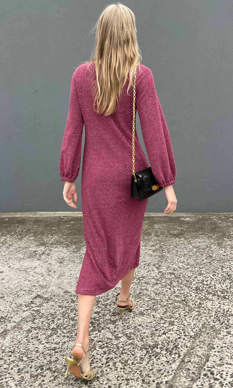 HOSS Glam Midi Dress - Raspberry - Image 3