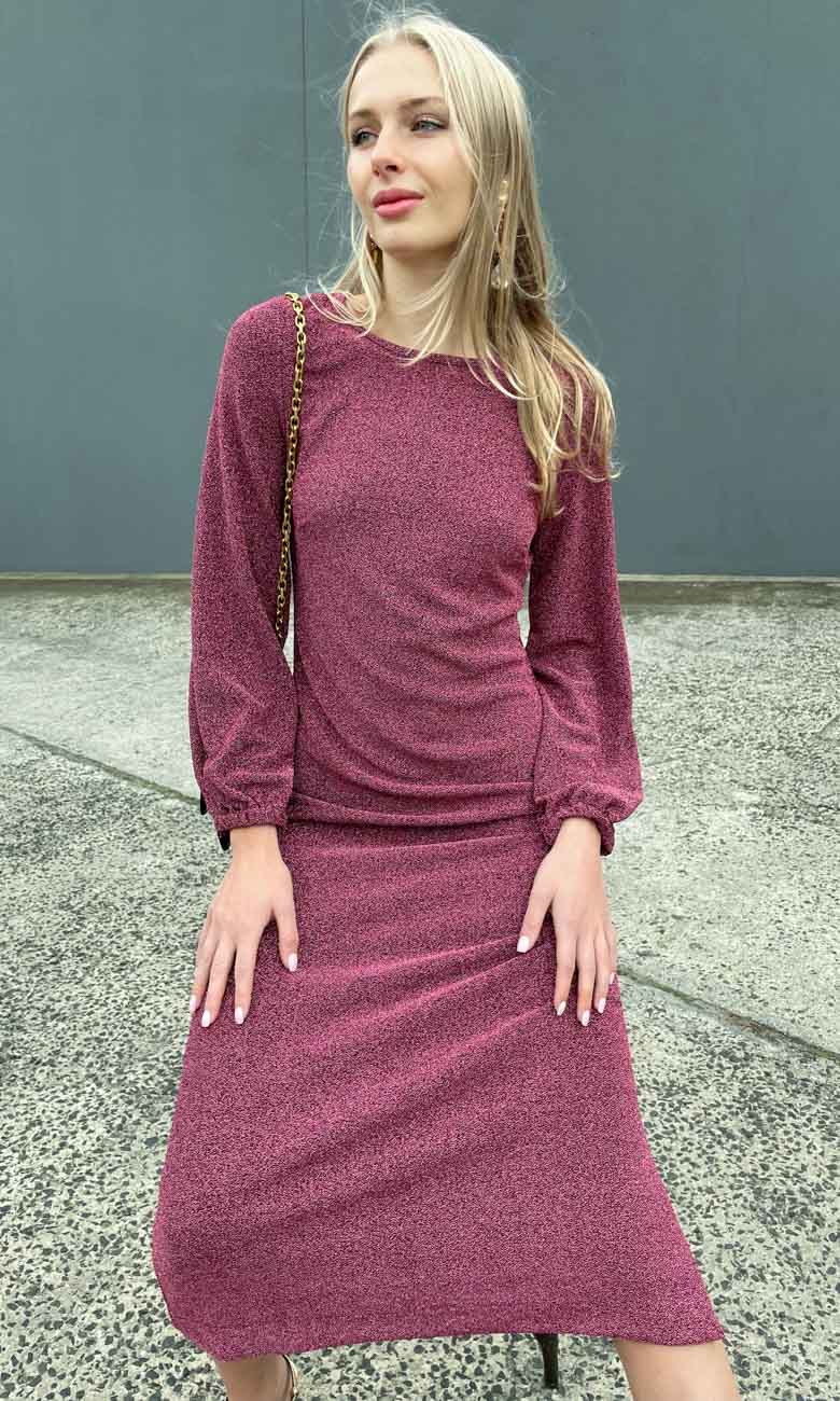 HOSS Glam Midi Dress - Raspberry - Image 5